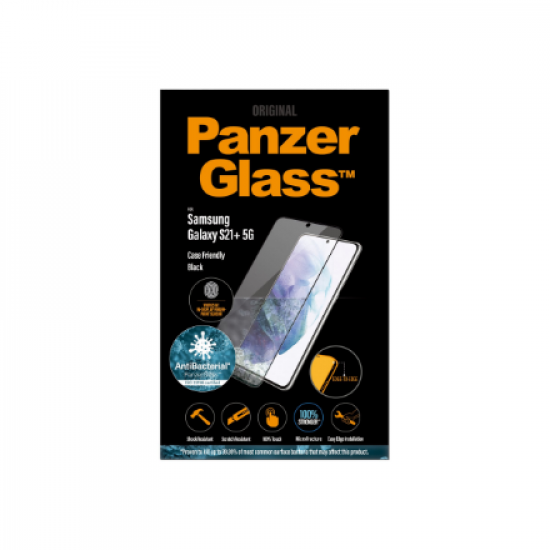 PanzerGlass | Samsung | Galaxy S21+ Series | Antibacterial glass | Black | Case Friendly, Compatible with the in-screen fingerprint reader | Antifingerprint screen protector
