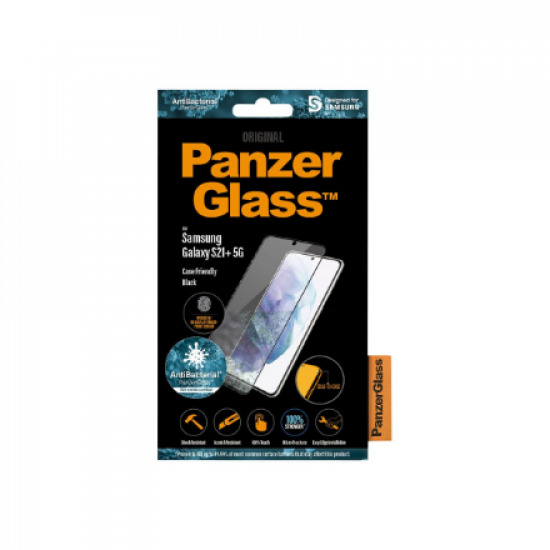 PanzerGlass | Samsung | Galaxy S21+ Series | Antibacterial glass | Black | Case Friendly, Compatible with the in-screen fingerprint reader | Antifingerprint screen protector