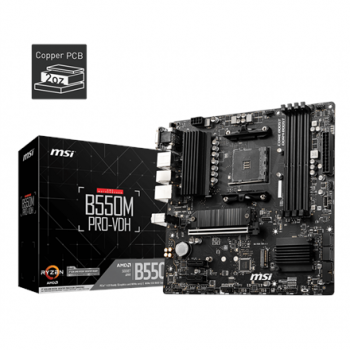 MSI | B550M PRO-VDH | Processor family AMD | Processor socket AM4 | DDR4 | Memory slots 4 | Number of SATA connectors 4 | Chipset AMD B | Micro ATX