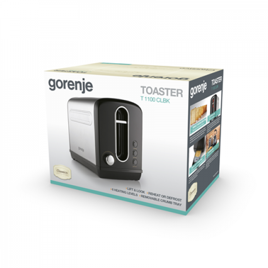 Gorenje | Toaster | T1100CLBK | Power 1100 W | Number of slots 2 | Housing material Plastic/Metal | Black