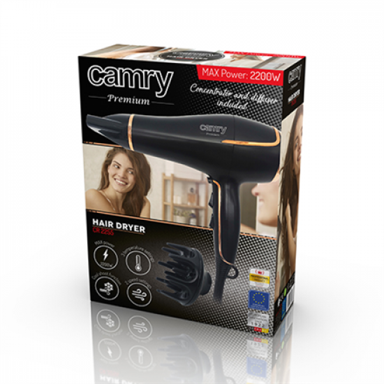 Camry | Hair Dryer | CR 2255 | 2200 W | Number of temperature settings 3 | Diffuser nozzle | Black