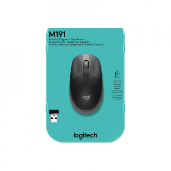 Logitech | Full size Mouse | M190 | Wireless | USB | Charcoal