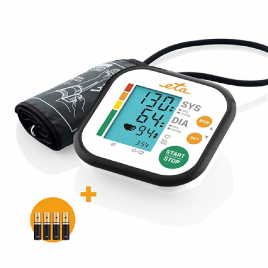ETA | Upper Arm Blood Pressure Monitor | ETA229790000 | Memory function | Number of users 2 user(s) | 4 | Suitable for home use. Measurement of systolic and diastolic pressure, pulse. Oscillometric measurement method. Display of measured values ​​on LCD. 