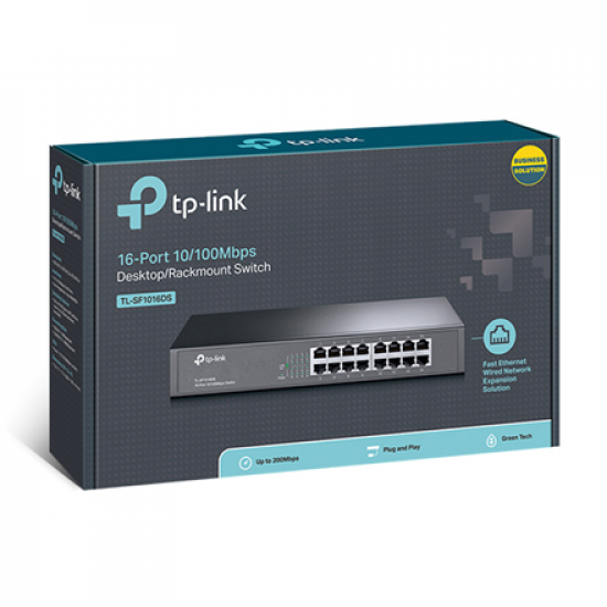 TP-LINK | Switch | TL-SF1016DS | Unmanaged | Desktop/Rackmountable | 10/100 Mbps (RJ-45) ports quantity 16 | Power supply type External