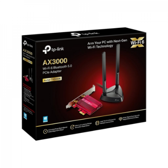 TP-LINK | AX3000 Wi-Fi 6 Bluetooth 5.0 PCIe Adapter | TX3000E | 2.4GHz/5GHz | Antenna type 2xHigh-Gain External Antennas | 574+2402 Mbit/s