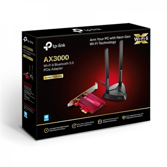 TP-LINK | AX3000 Wi-Fi 6 Bluetooth 5.0 PCIe Adapter | TX3000E | 2.4GHz/5GHz | Antenna type 2xHigh-Gain External Antennas | 574+2402 Mbit/s
