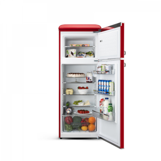 ETA | Refrigerator | ETA253490030E Storio retro | Energy efficiency class E | Free standing | Double Door | Height 148.2 cm | Fridge net capacity  170 L | Freezer net capacity 45 L | 44 dB | Red