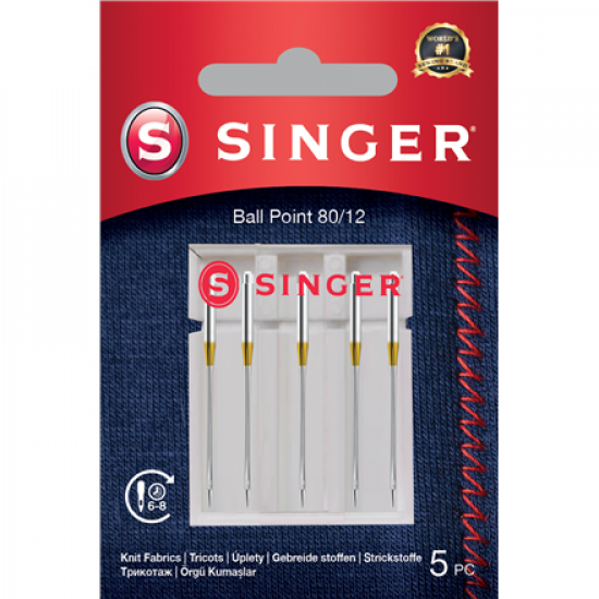 Singer | Ball Point Needle 80/12 5PK for Knit Fabrics