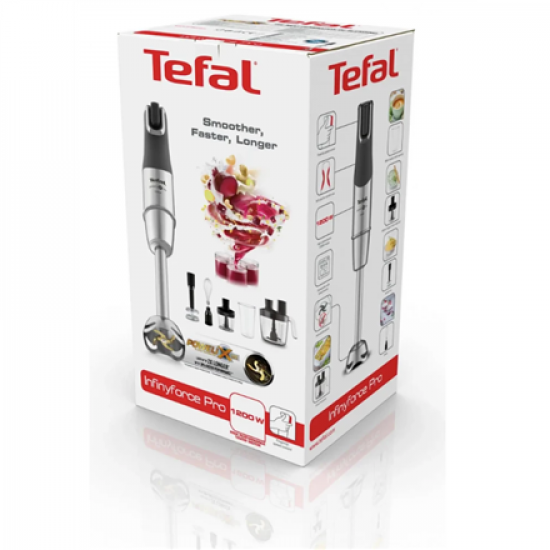 TEFAL | Blender | Infinity Force Pro 5in1 HB95LD38 | Hand Blender | 1200 W | Number of speeds Variable | Black/Stainless steel