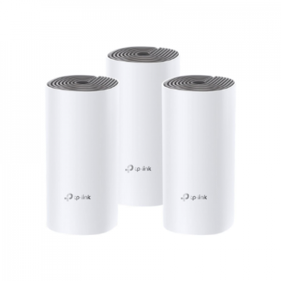 Whole Home Mesh Wi-Fi System | Deco E4 (3-pack) | 802.11ac | 867+300 Mbit/s | 10/100 Mbit/s | Ethernet LAN (RJ-45) ports 2 | Mesh Support Yes | MU-MiMO No | No mobile broadband | Antenna type 2xInternal
