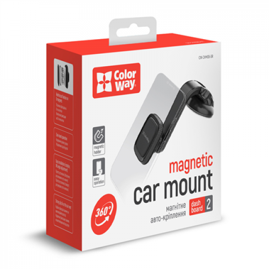 ColorWay | Magnetic Car Holder For Smartphone | Dashboard-2 | Adjustable | Magnetic | Gray | Panel or windshield mounting using a suction cup with a gel adhesive base. Fixing the smartphone with a plate that is glued to the case or to the back panel. Comp