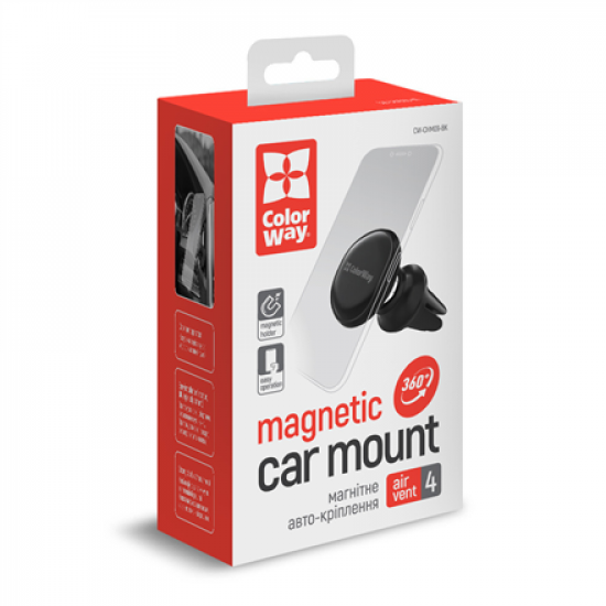 ColorWay | Magnetic Car Holder For Smartphone | Air Vent-4 | Adjustable | Magnetic | Black | Car air duct deflector mount. The non-slip surface of the holder pads will protect the dashboard from damage and scratches and prevent the possibility of slipping