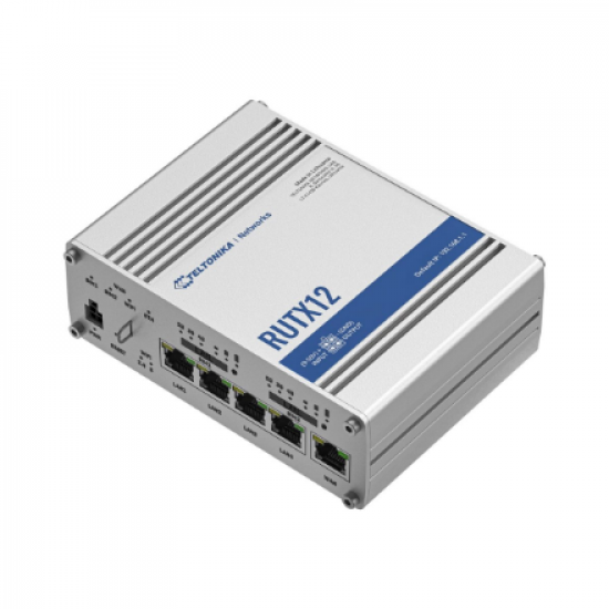 Dual LTE Cat 6 Router | RUTX12 | 802.11ac | 867 Mbit/s | 10/100/1000 Mbit/s | Ethernet LAN (RJ-45) ports 4 | Mesh Support No | MU-MiMO Yes | 4G | Antenna type 4xSMA for LTE, 2xRP-SMA for WiFi, 1xRP-SMA for Bluetooth, 1xSMA for GNNS | 1 x USB A