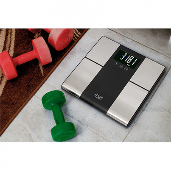 Adler | Bathroom scale with analyzer | AD 8165 | Maximum weight (capacity) 225 kg | Accuracy 100 g | Body Mass Index (BMI) measuring | Stainless steel/Black