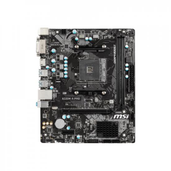 MSI | A320M-A PRO | Processor family AMD | Processor socket AM4 | DDR4 | Memory slots 2 | Supported hard disk drive interfaces SATA | Number of SATA connectors 4 | Chipset AMD A320 | m-ATX