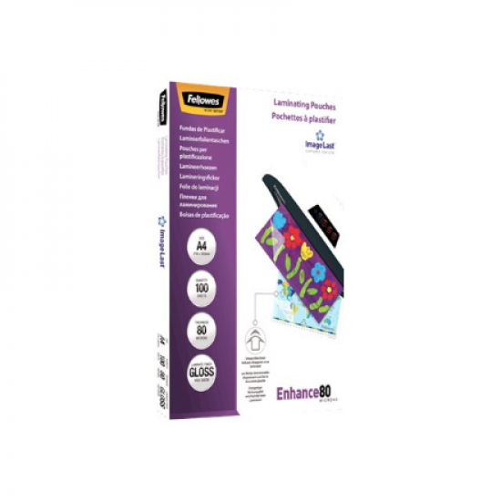Fellowes | Laminating Pouch PREMIUM | A4 | Clear | Enhance 80 Micron thickness, 216x303 mm - A4, 100 pcs; Unique directional arrow quality mark disappears when laminated.