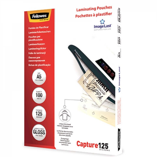 Fellowes | Laminating Pouch | A3 | Glossy | Thickness: 125 micron, Qty Per Pack: 100 pcs; Ideal for notices, craft materials, signage and frequently handled documents