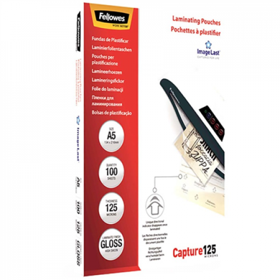 Fellowes | Laminating Pouch | A3 | Glossy | Thickness: 125 micron, Qty Per Pack: 100 pcs; Ideal for notices, craft materials, signage and frequently handled documents