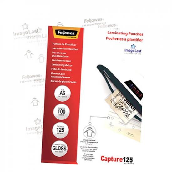 Fellowes | Laminating Pouch | A3 | Glossy | Thickness: 125 micron, Qty Per Pack: 100 pcs; Ideal for notices, craft materials, signage and frequently handled documents