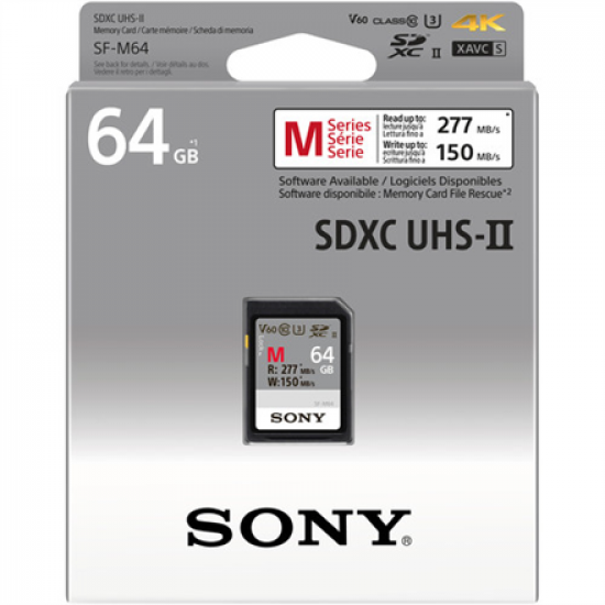 Sony | 64GB SF-M Series SDXC Class10 UHS-II U3 V60 Tough Memory Card | 64 GB | SDXC | Flash memory class 10