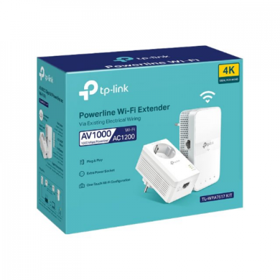 TP-LINK | AV1000 Gigabit Passthrough Powerline ac Wi-Fi Kit | TL-WPA7617 KIT with TL-PA7017P | 10/100/1000 Mbit/s | Ethernet LAN (RJ-45) ports 2 | 802.11ac | 2.4 GHz/5.0 GHz | Wi-Fi data rate (max) 300+867 Mbit/s | Extra socket