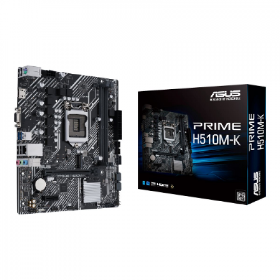 Asus | PRIME H510M-K | Processor family Intel | Processor socket LGA1200 | DDR4 | Memory slots 2 | Supported hard disk drive interfaces 	SATA, M.2 | Number of SATA connectors 4 | Chipset  H510 | Micro ATX