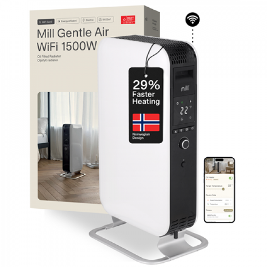 Mill | Heater | OIL1500WIFI3 GEN3 | Oil Filled Radiator | 1500 W | Number of power levels 3 | Suitable for rooms up to 25 m² | White/Black