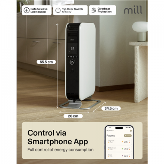 Mill | Heater | OIL1500WIFI3 GEN3 | Oil Filled Radiator | 1500 W | Number of power levels 3 | Suitable for rooms up to 25 m² | White/Black