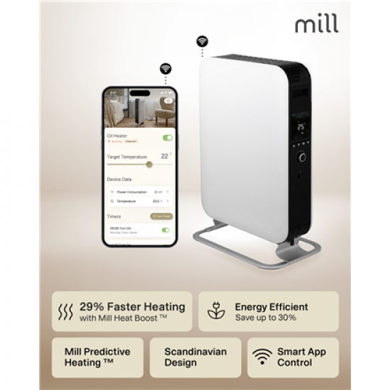 Mill | Heater | OIL2000WIFI3 GEN3 | Oil Filled Radiator | 2000 W | Number of power levels 3 | Suitable for rooms up to 24 m² | White/Black
