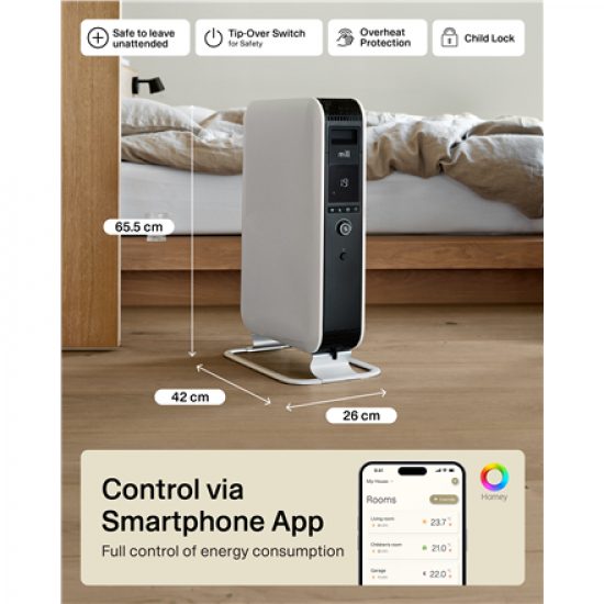 Mill | Heater | OIL2000WIFI3 GEN3 | Oil Filled Radiator | 2000 W | Number of power levels 3 | Suitable for rooms up to 24 m² | White/Black
