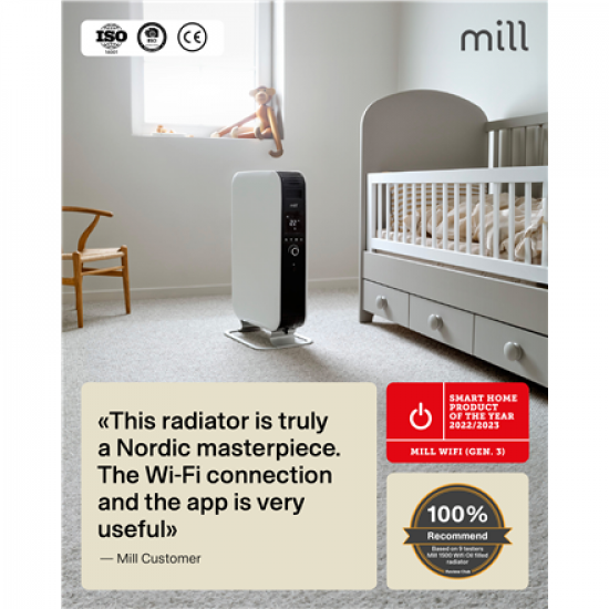 Mill | Heater | OIL2000WIFI3 GEN3 | Oil Filled Radiator | 2000 W | Number of power levels 3 | Suitable for rooms up to 24 m² | White/Black