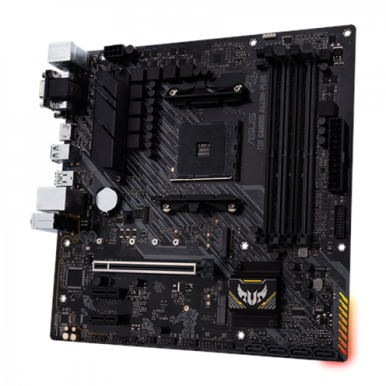 Asus | TUF GAMING A520M-PLUS | Processor family  AMD | Processor socket AM4 | DDR4 | Memory slots 4 | Supported hard disk drive interfaces SATA, M.2 | Number of SATA connectors 4 | Chipset  AMD A520 | Micro ATX
