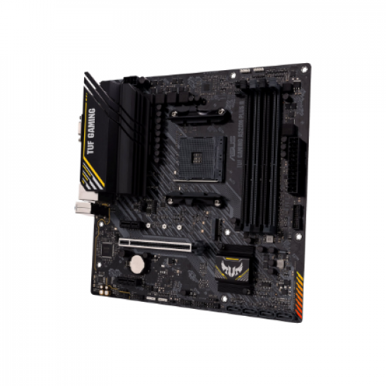 Asus | TUF GAMING A520M-PLUS II | Processor family AMD | Processor socket AM4 | DDR4 DIMM | Memory slots 4 | Supported hard disk drive interfaces 	SATA, M.2 | Number of SATA connectors 4 | Chipset  AMD A520 | Micro ATX