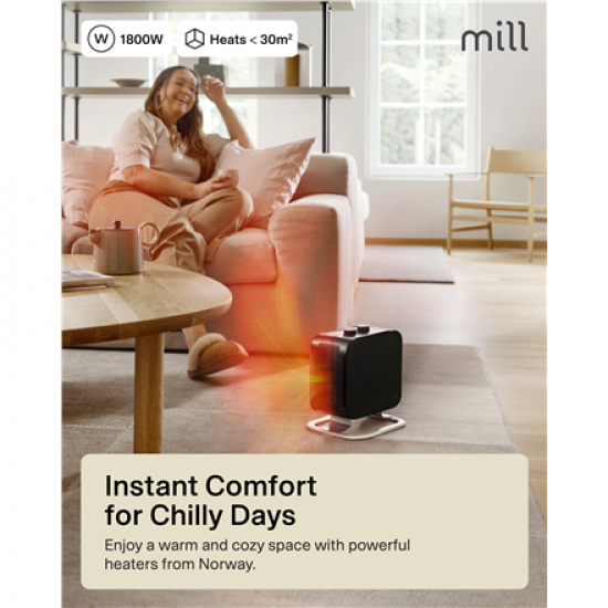 Mill | Heater | CUS1800MECBA | PTC Fan | Suitable for rooms up to 30 m² | Black | 1800 W