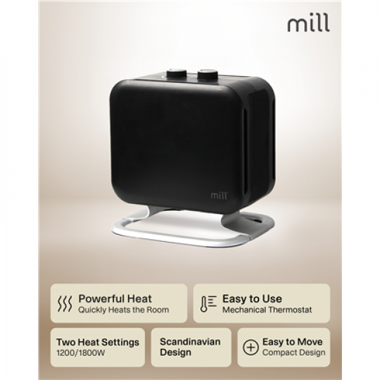 Mill | Heater | CUS1800MECBA | PTC Fan | Suitable for rooms up to 30 m² | Black | 1800 W
