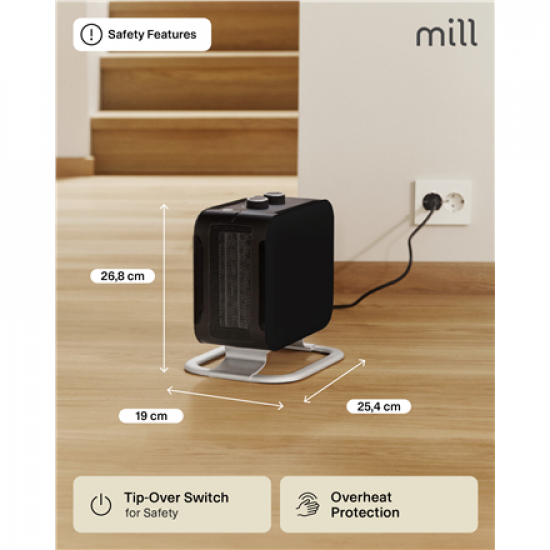 Mill | Heater | CUS1800MECBA | PTC Fan | Suitable for rooms up to 30 m² | Black | 1800 W