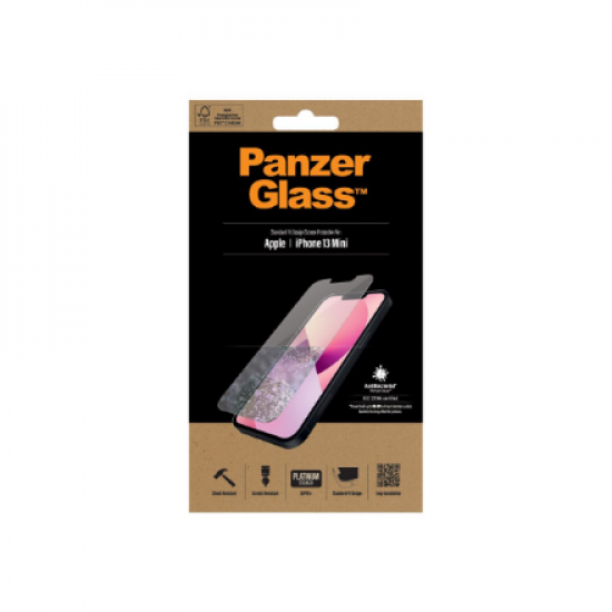 PanzerGlass | Clear Screen Protector | Apple | iPhone 13 Mini | Tempered glass | Antibacterial glass; Resistant to scratches and bacteria; Shock absorbing; Easy to install