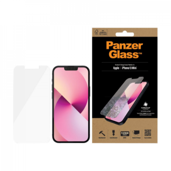 PanzerGlass | Clear Screen Protector | Apple | iPhone 13 Mini | Tempered glass | Antibacterial glass; Resistant to scratches and bacteria; Shock absorbing; Easy to install