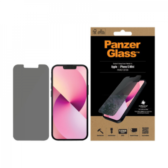 PanzerGlass | Apple | iPhone 13 Mini | Tempered glass | Black | Crystal clear; Resistant to scratches and bacteria; Shock absorbing; Easy to install | Privacy Screen Protector