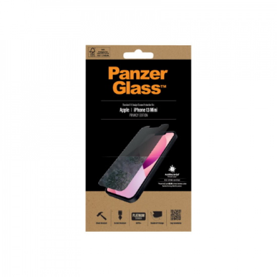 PanzerGlass | Apple | iPhone 13 Mini | Tempered glass | Black | Crystal clear; Resistant to scratches and bacteria; Shock absorbing; Easy to install | Privacy Screen Protector