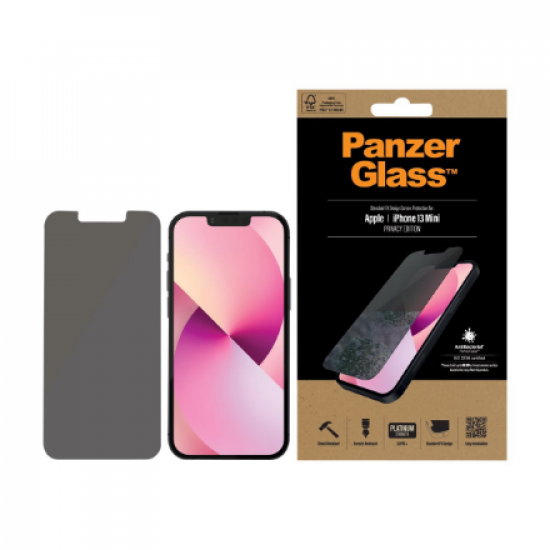 PanzerGlass | Apple | iPhone 13 Mini | Tempered glass | Black | Crystal clear; Resistant to scratches and bacteria; Shock absorbing; Easy to install | Privacy Screen Protector