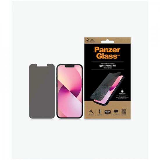 PanzerGlass | Apple | iPhone 13 Mini | Tempered glass | Black | Crystal clear; Resistant to scratches and bacteria; Shock absorbing; Easy to install | Privacy Screen Protector