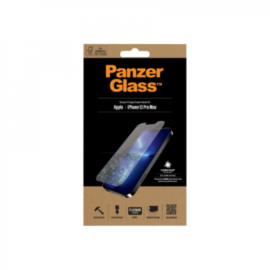 PanzerGlass | Clear Screen Protector | Apple | iPhone 13 Pro Max | Tempered glass | Antibacterial glass; Resistant to scratches and bacteria; Shock absorbing; Easy to install