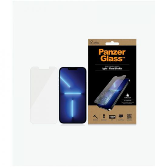 PanzerGlass | Clear Screen Protector | Apple | iPhone 13 Pro Max | Tempered glass | Antibacterial glass; Resistant to scratches and bacteria; Shock absorbing; Easy to install