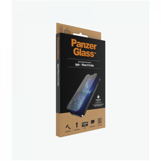 PanzerGlass | Clear Screen Protector | Apple | iPhone 13 Pro Max | Tempered glass | Antibacterial glass; Resistant to scratches and bacteria; Shock absorbing; Easy to install