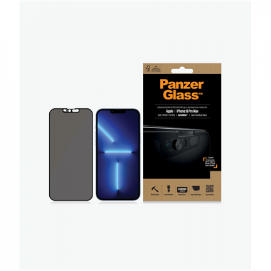 PanzerGlass | CamSlider Privacy AB | Apple | iPhone 13 Pro Max | Tempered glass | Black | Case friendly | Privacy glass