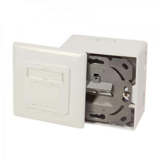 NP0006A Wall Outlet | Metal die-cast housing with strain relief; Horizontal cable entry with strain relief; Network wall outlet Cat.6 fully shielded, with surface back box | Pure White