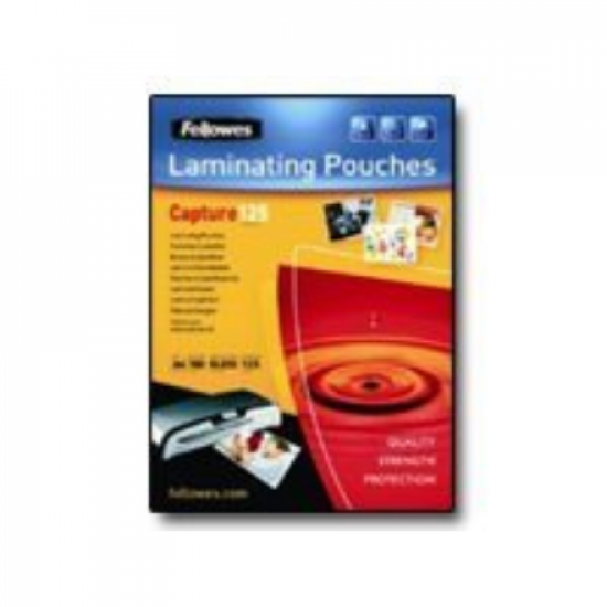 Fellowes | Laminating Pouch - 65x95mm | Glossy | Ideal for identity cards, credit cards, business cards and visitor cards; Capture 125 Micron thickness - providing an advanced level of document protection; Pack size of 100; Compatible with all laminator b