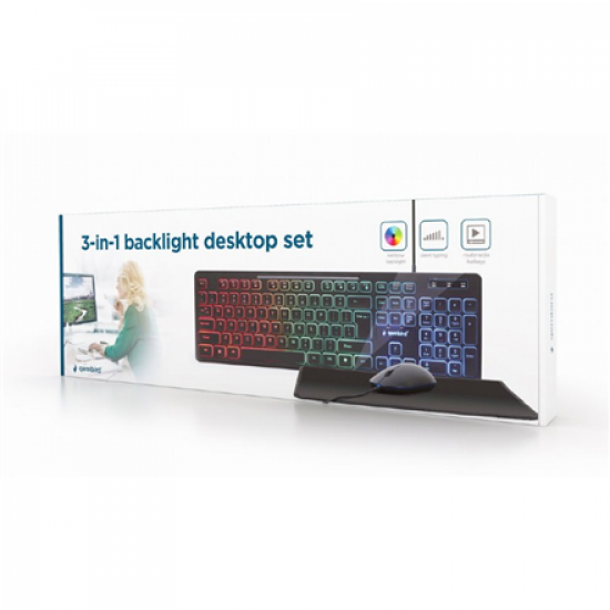 Gembird | 3-in-1 Backlight Desktop Set | KBS-UML-01 | Keyboard, Mouse and Pad Set | Wired | Mouse included | US | Black