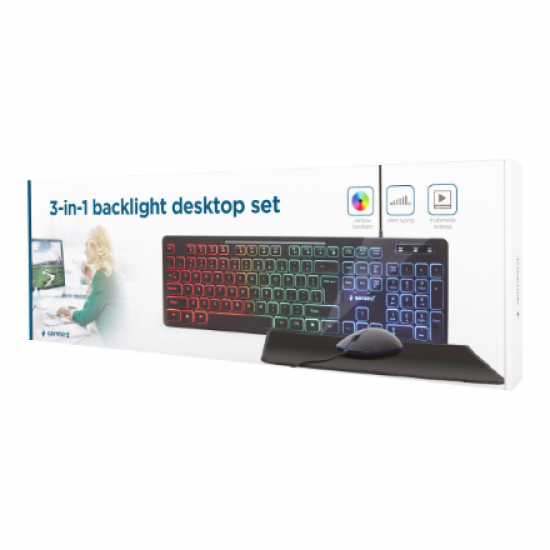 Gembird | 3-in-1 Backlight Desktop Set | KBS-UML-01 | Keyboard, Mouse and Pad Set | Wired | Mouse included | US | Black
